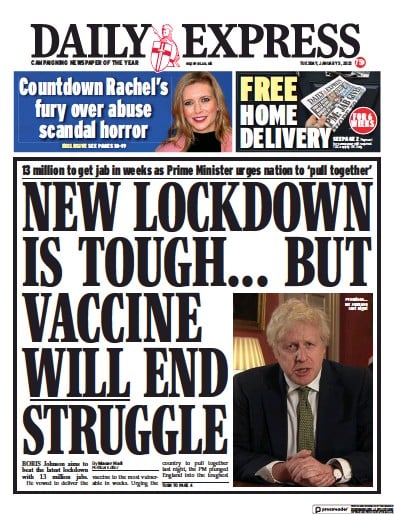 Daily Express Newspaper Front Page (UK) for 5 January 2021