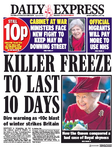 Daily Express Newspaper Front Page (UK) for 5 February 2018