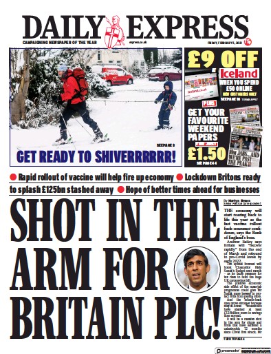 Daily Express Newspaper Front Page (UK) for 5 February 2021