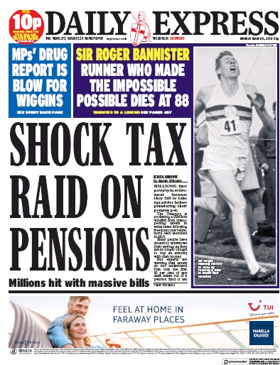 Daily Express Newspaper Front Page (UK) for 5 March 2018
