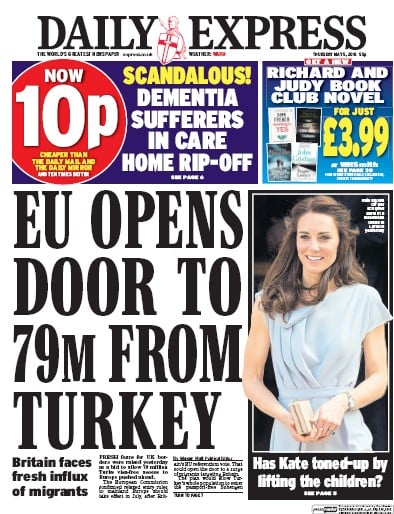 Daily Express Newspaper Front Page (UK) for 5 May 2016