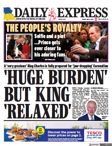 Daily Express Newspaper Front Page (UK) for 5 May 2023
