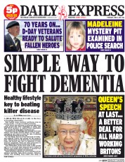 Daily Express Newspaper Front Page (UK) for 5 June 2014