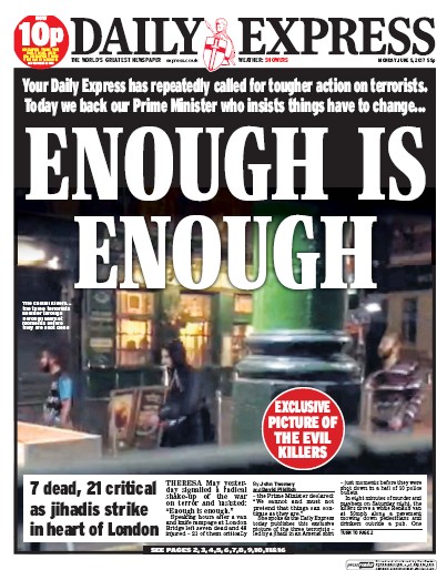 Daily Express Newspaper Front Page (UK) for 5 June 2017