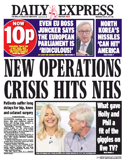 Daily Express Newspaper Front Page (UK) for 5 July 2017