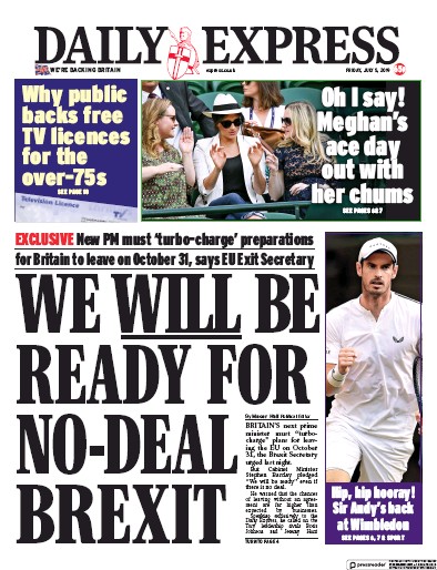 Daily Express Newspaper Front Page (UK) for 5 July 2019