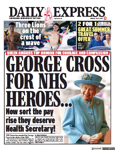 Daily Express Newspaper Front Page (UK) for 5 July 2021