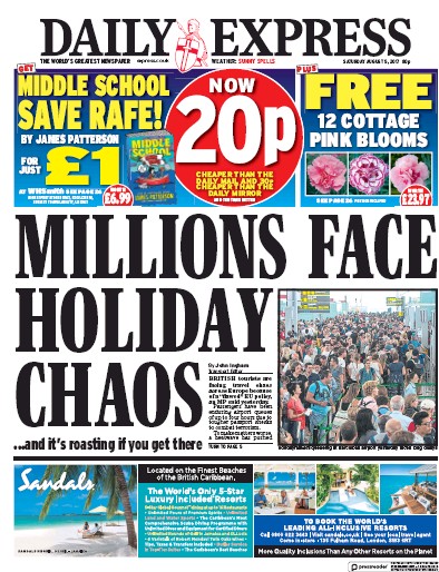 Daily Express Newspaper Front Page (UK) for 5 August 2017