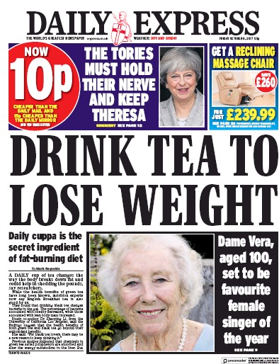 Daily Express Newspaper Front Page (UK) for 6 October 2017