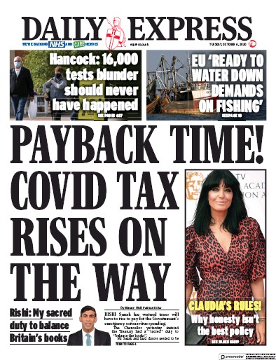 Daily Express Newspaper Front Page (UK) for 6 October 2020