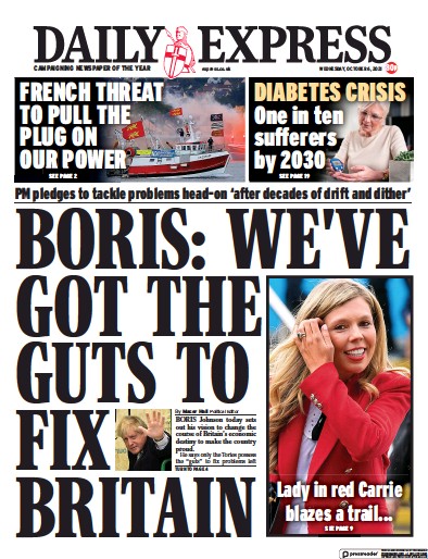 Daily Express Newspaper Front Page (UK) for 6 October 2021