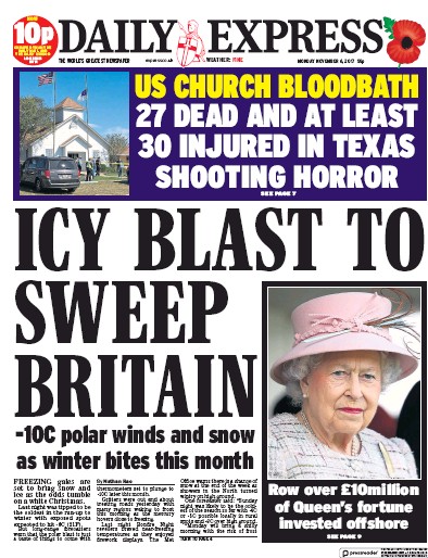 Daily Express Newspaper Front Page (UK) for 6 November 2017