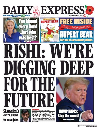 Daily Express Newspaper Front Page (UK) for 6 November 2020