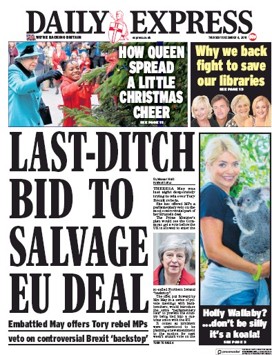 Daily Express Newspaper Front Page (UK) for 6 December 2018