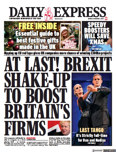 Daily Express Newspaper Front Page (UK) for 6 December 2021