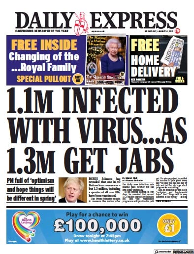 Daily Express Newspaper Front Page (UK) for 6 January 2021