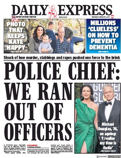 Daily Express Newspaper Front Page (UK) for 6 February 2019