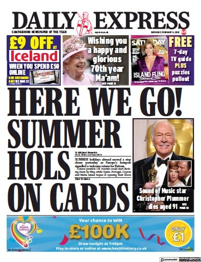 Daily Express Newspaper Front Page (UK) for 6 February 2021