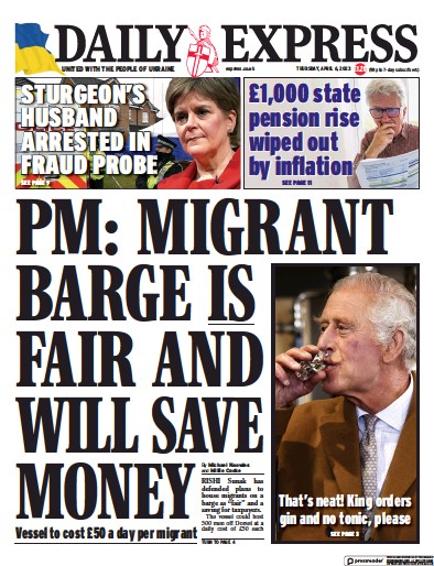 Daily Express Newspaper Front Page (UK) for 6 April 2023