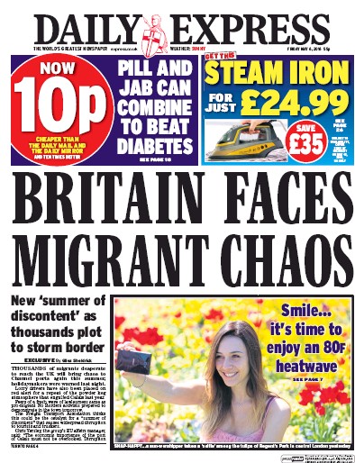 Daily Express Newspaper Front Page (UK) for 6 May 2016