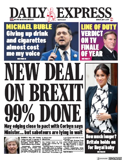 Daily Express Newspaper Front Page (UK) for 6 May 2019