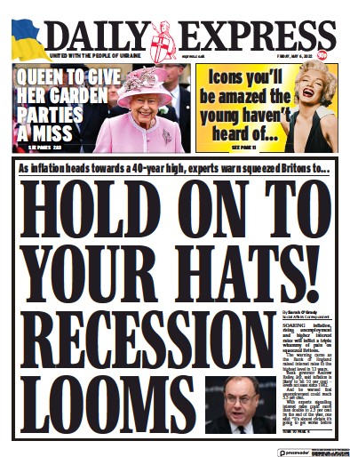 Daily Express Newspaper Front Page (UK) for 6 May 2022