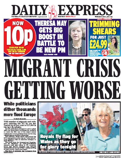 Daily Express Newspaper Front Page (UK) for 6 July 2016