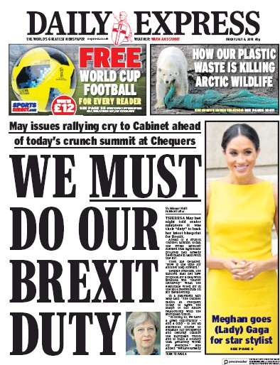 Daily Express Newspaper Front Page (UK) for 6 July 2018