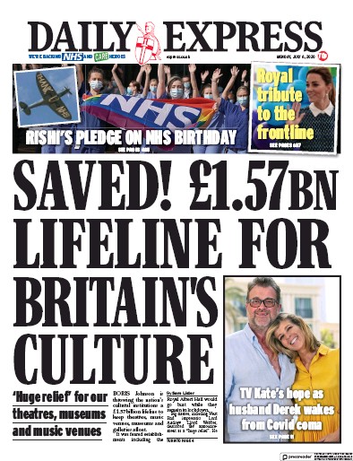 Daily Express Newspaper Front Page (UK) for 6 July 2020