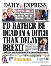 Daily Express (UK) Newspaper Front Page for 6 September 2019