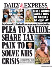 Daily Express (UK) Newspaper Front Page for 6 September 2021