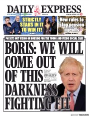 Daily Express (UK) Newspaper Front Page for 7 October 2020
