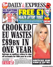 Daily Express (UK) Newspaper Front Page for 7 November 2012
