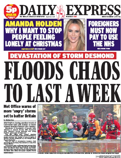 Daily Express Newspaper Front Page (UK) for 7 December 2015