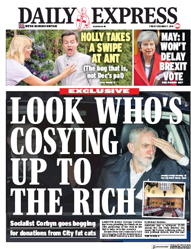 Daily Express Newspaper Front Page (UK) for 7 December 2018