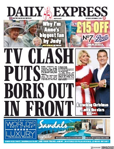Daily Express Newspaper Front Page (UK) for 7 December 2019