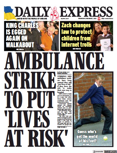Daily Express Newspaper Front Page (UK) for 7 December 2022