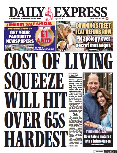 Daily Express Newspaper Front Page (UK) for 7 January 2022