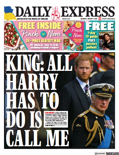Daily Express Newspaper Front Page (UK) for 7 January 2023