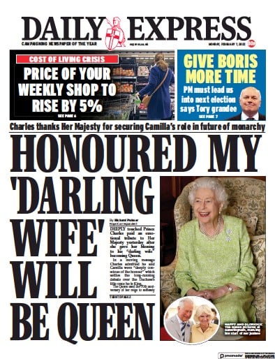 Daily Express Newspaper Front Page (UK) for 7 February 2022
