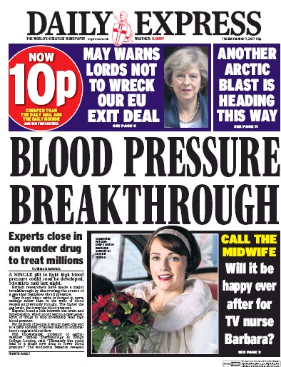 Daily Express Newspaper Front Page (UK) for 7 March 2017