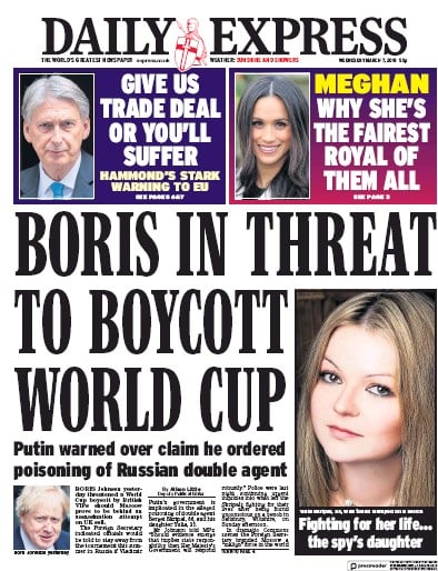 Daily Express Newspaper Front Page (UK) for 7 March 2018