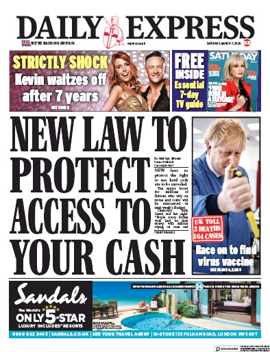 Daily Express Newspaper Front Page (UK) for 7 March 2020