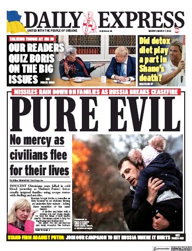 Daily Express Newspaper Front Page (UK) for 7 March 2022