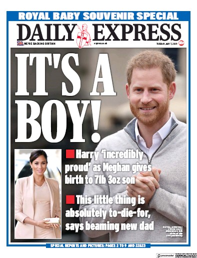 Daily Express Newspaper Front Page (UK) for 7 May 2019