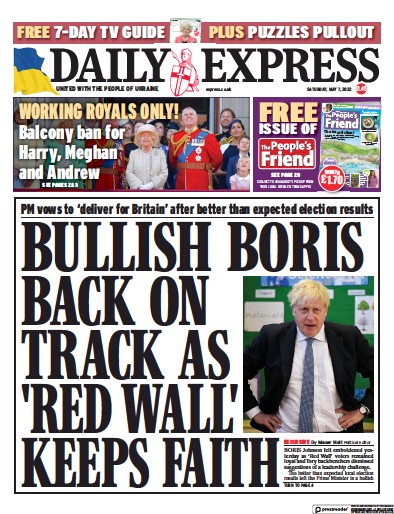 Daily Express Newspaper Front Page (UK) for 7 May 2022