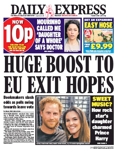Daily Express Newspaper Front Page (UK) for 7 June 2016
