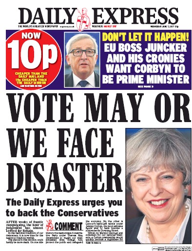 Daily Express Newspaper Front Page (UK) for 7 June 2017