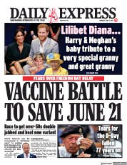 Daily Express (UK) Newspaper Front Page for 7 June 2021