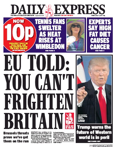 Daily Express Newspaper Front Page (UK) for 7 July 2017